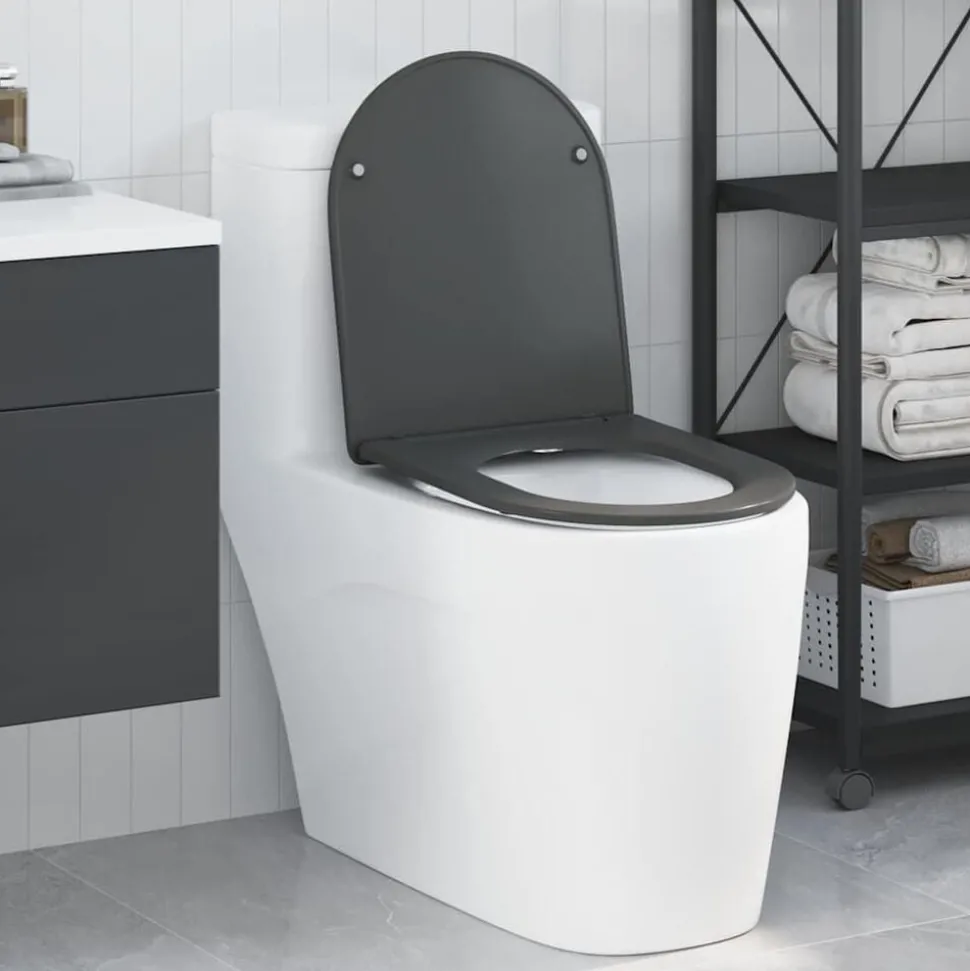 vidaXL Toiletzitting Antraciet 47 x 36 x 3,4 cm Duroplast