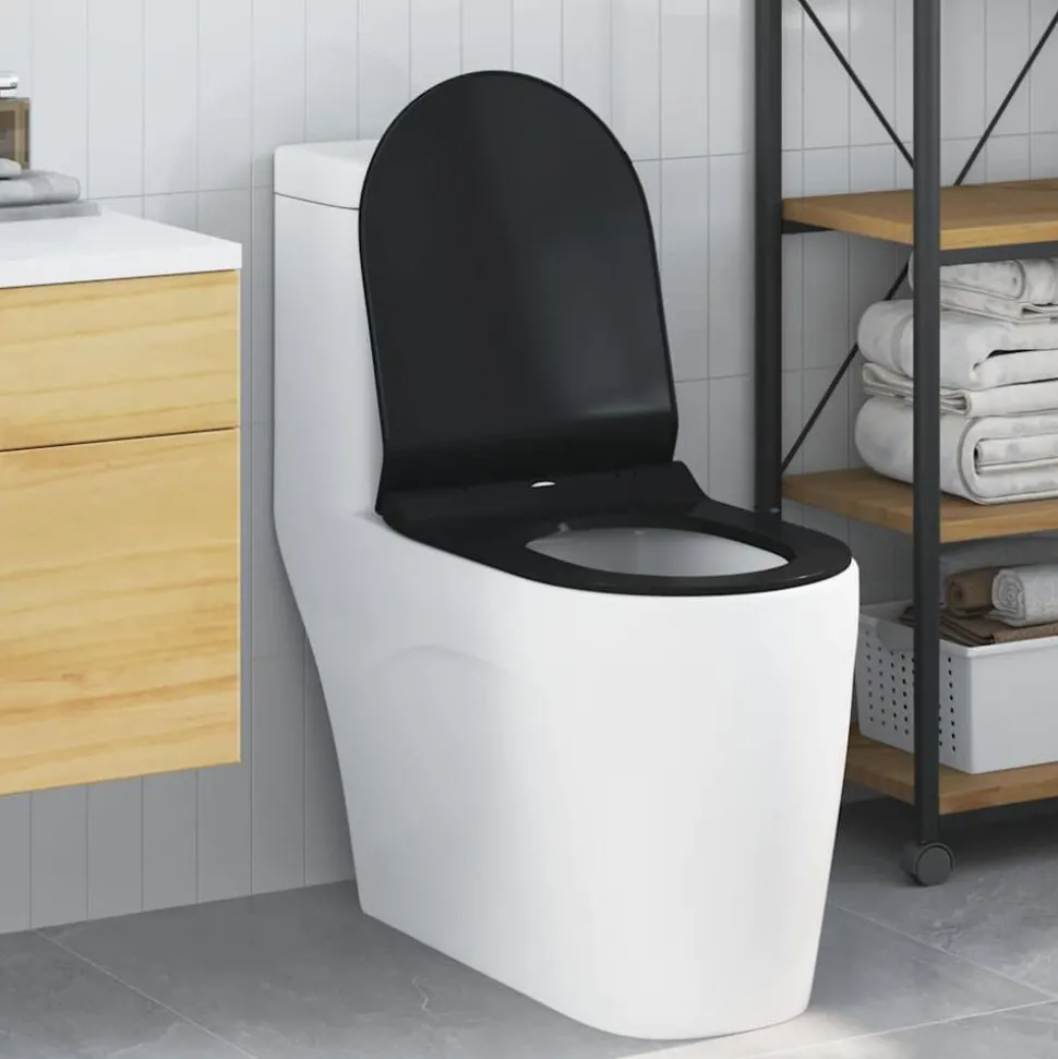 vidaXL Toiletzitting Verstelbaar Zwart 50 x 36,5 x 5 cm Polypropyleen