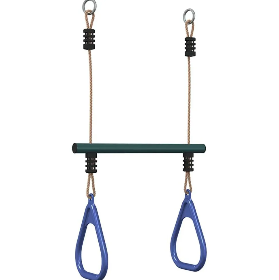 vidaXL Trapezestang en ringen voor kinderen staal blauw en donkergroen