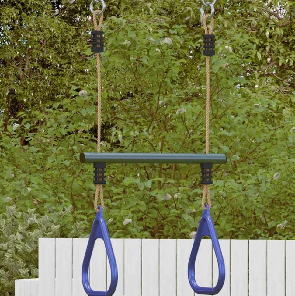 vidaXL Trapezestang en ringen voor kinderen staal blauw en donkergroen