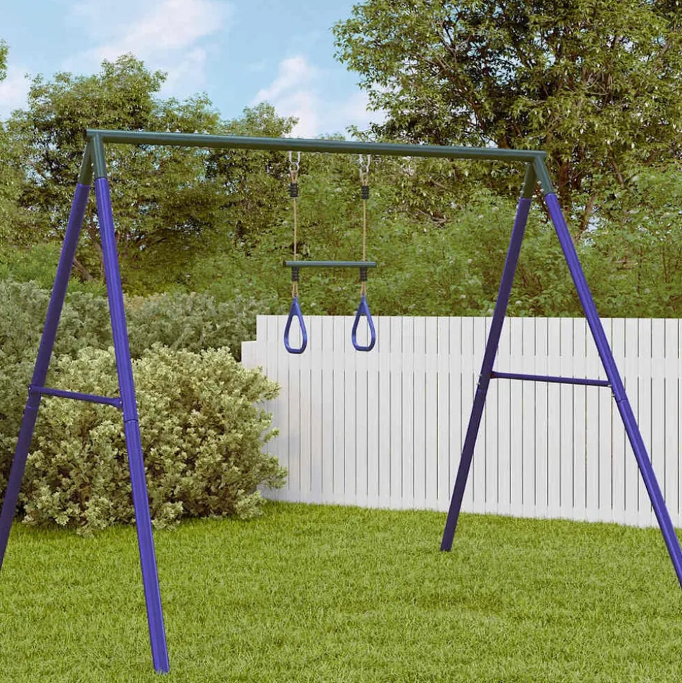 vidaXL Trapezestang en ringen voor kinderen staal blauw en donkergroen