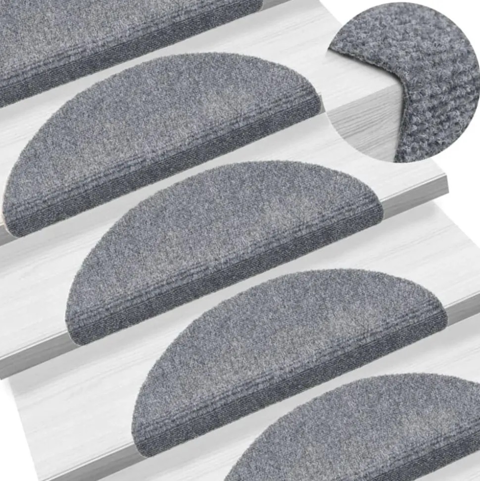 vidaXL Trapmatten Zelfklevend 15 stuks 56x17x3 cm Lichtgrijs Halfrond