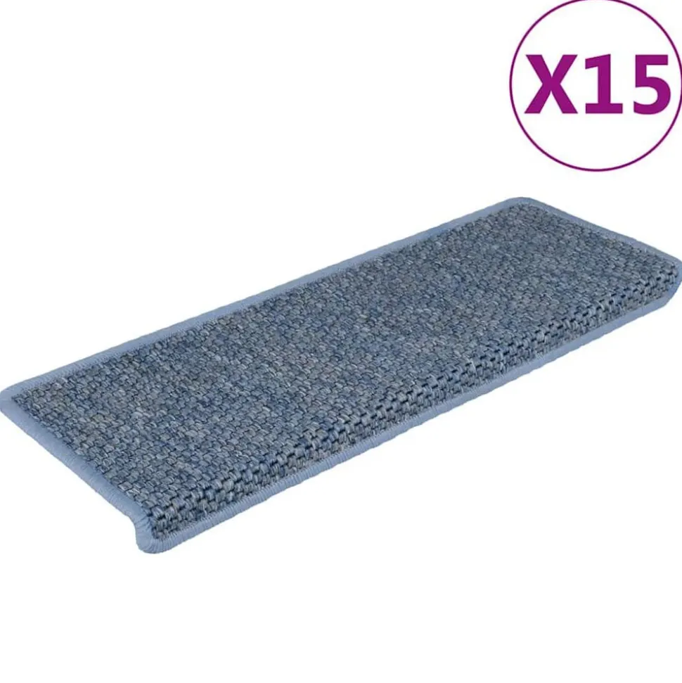 vidaXL Trapmatten zelfklevend 15 st sisal-look 65x21x4 cm blauw