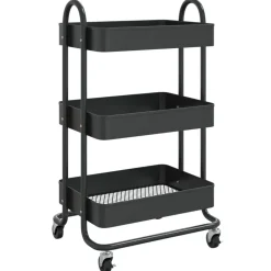 vidaXL Trolley 3-laags 43x34x79 cm staal zwart