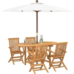 vidaXL Tuin eettafelset 5 pcs Bruin Massief Teakhout