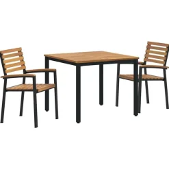 vidaXL Tuin eettafelset 3 pcs Zwart Massief Acaciahout