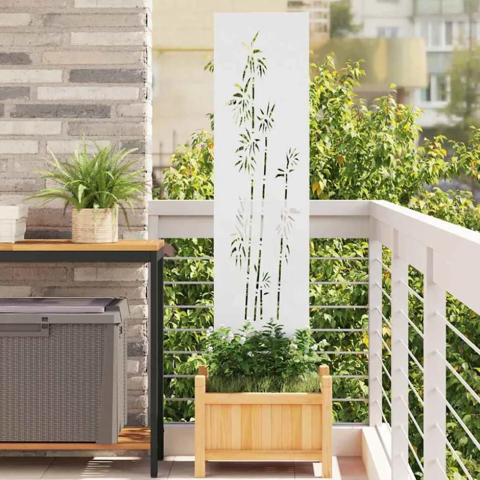 vidaXL Tuin Privacy Screen Bloemen Wit 32 x 140 cm Koudgewalst staal