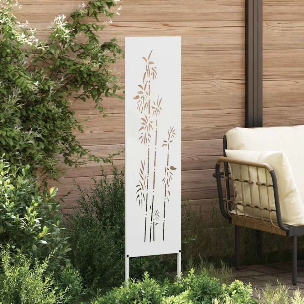 vidaXL Tuin Privacy Screen Bloemen Wit 32 x 140 cm Koudgewalst staal
