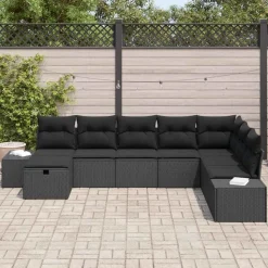 vidaXL Tuin Sofa Set met kussen 8 pcs Zwart Poly riet
