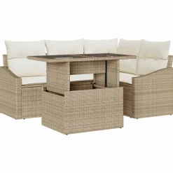 vidaXL Tuin Sofa Set met kussen met opslag 5 pcs Beige en Crème