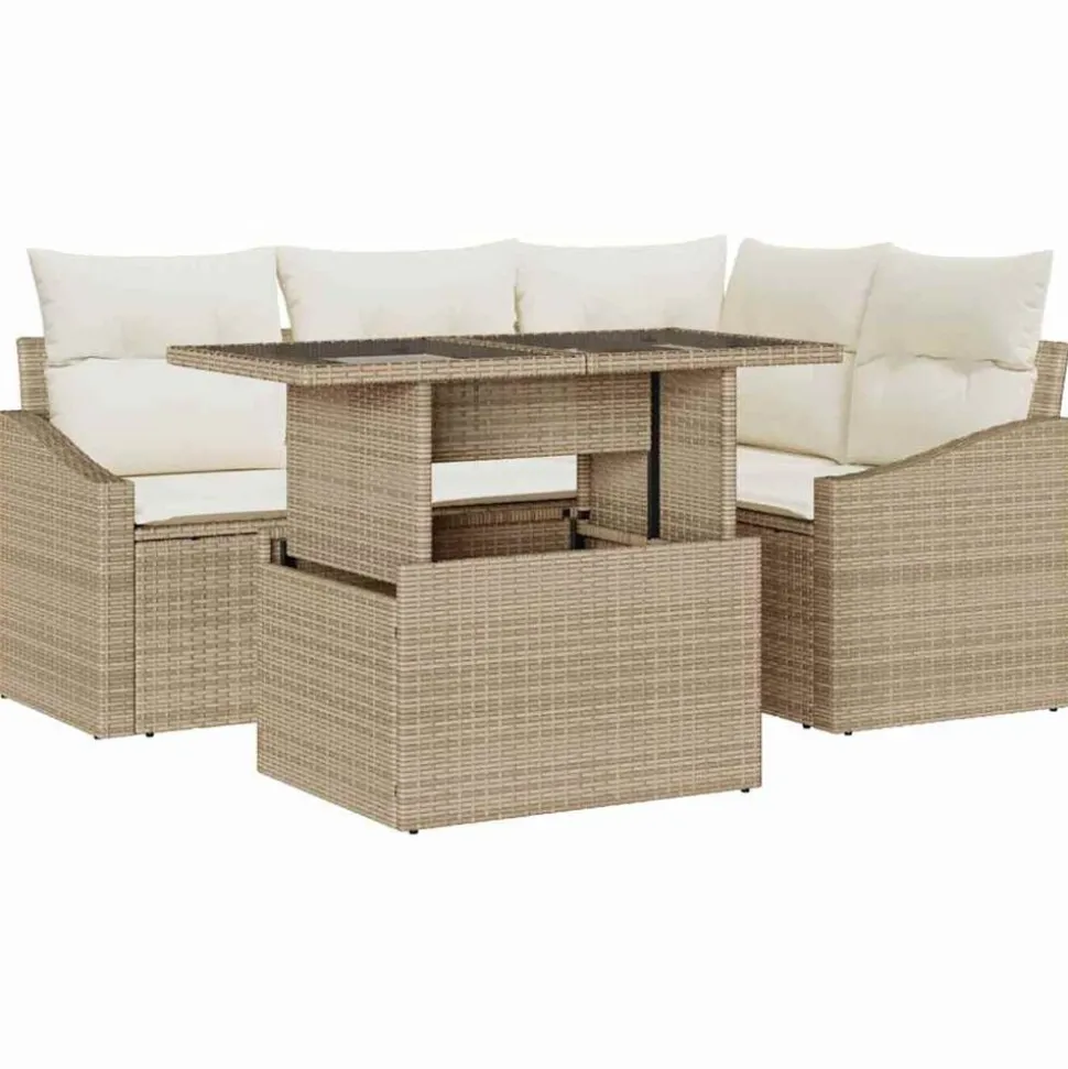 vidaXL Tuin Sofa Set met kussen met opslag 5 pcs Beige en Crème