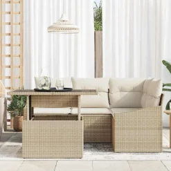 vidaXL Tuin Sofa Set met kussen met opslag 5 pcs Beige en Crème