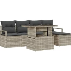 vidaXL Tuin Sofa Set met opslag 6 pcs Lichtgrijs Poly riet