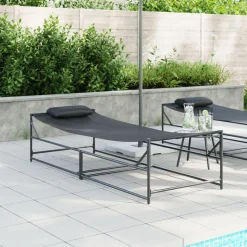 vidaXL Tuin Zonnebed met kussen 2 pcs Zwart Gepoedercoat staal