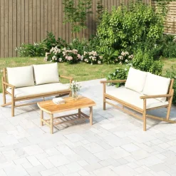 vidaXL Tuinbank met crèmewitte kussens bamboe