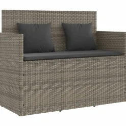 vidaXL Tuinbank met kussens poly rattan grijs