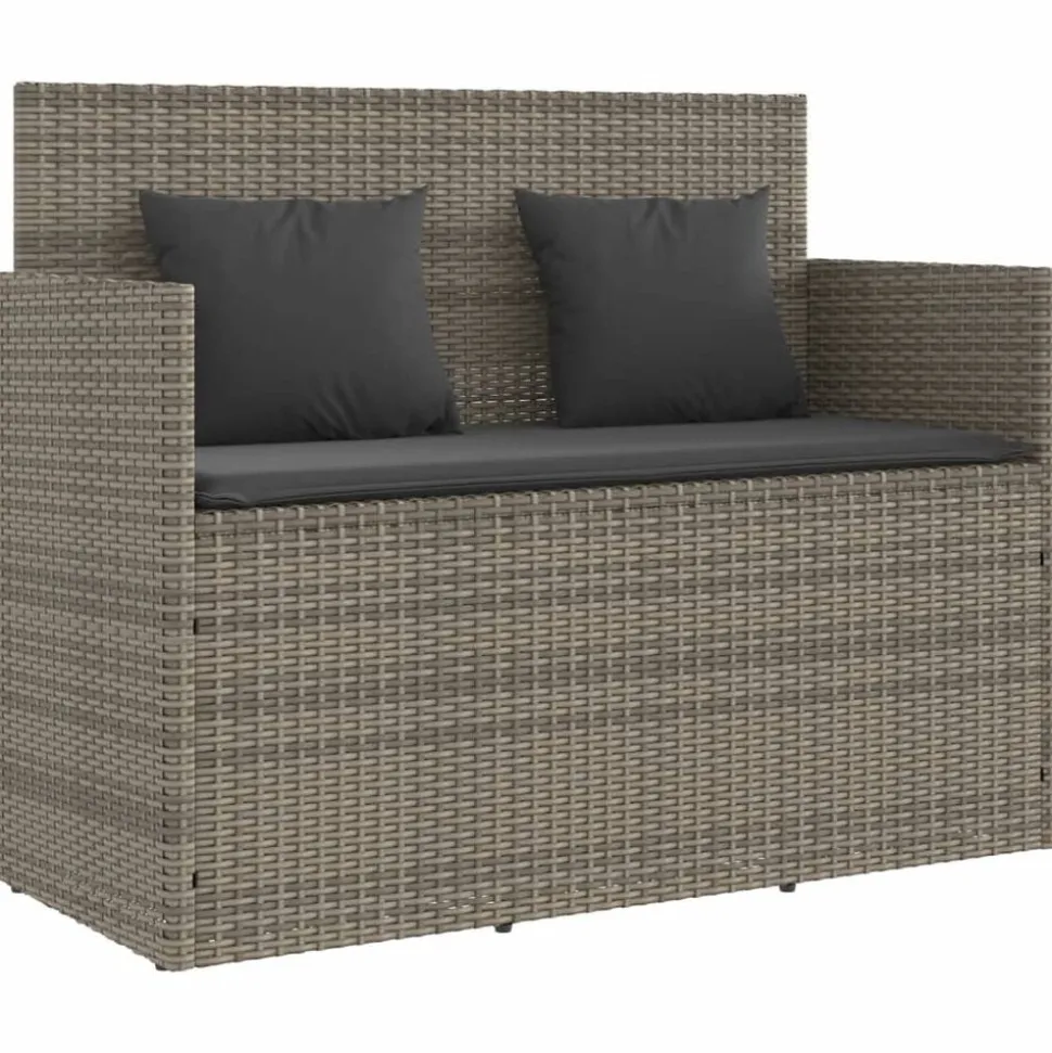 vidaXL Tuinbank met kussens poly rattan grijs