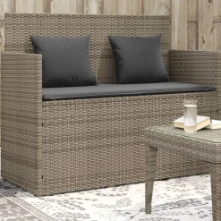 vidaXL Tuinbank met kussens poly rattan grijs