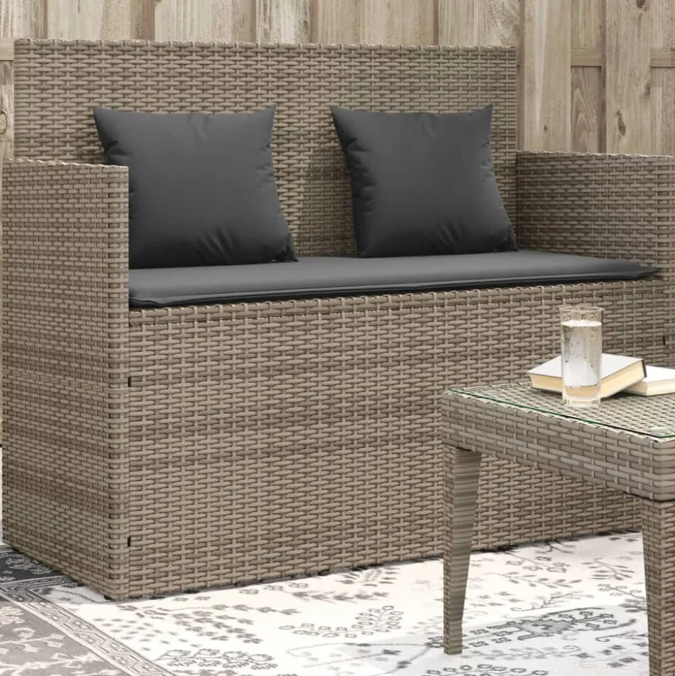 vidaXL Tuinbank met kussens poly rattan grijs