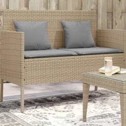 vidaXL Tuinbank met kussens poly rattan beige
