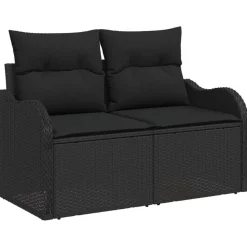 vidaXL Tuinbank met kussen Zwart 121 x 62 x 69cm poly rattan