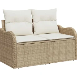 vidaXL Tuinbank met kussen Beige 121 x 62 x 69cm poly rattan