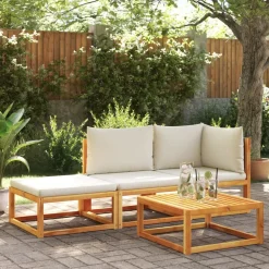 vidaXL Tuinbank met kussens 2-zits acaciahout & rotan