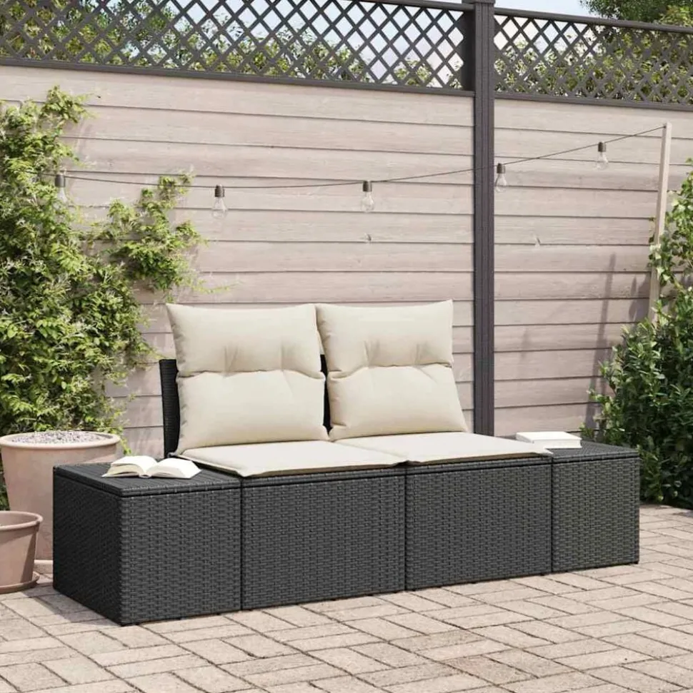 vidaXL Tuinbank met kussen Zwart 184 x 62 x 69 cm poly rattan
