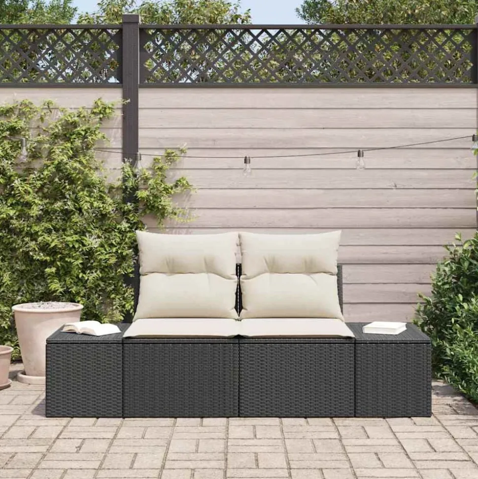 vidaXL Tuinbank met kussen Zwart 184 x 62 x 69 cm poly rattan