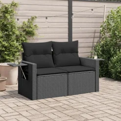 vidaXL Tuinbank 2-zits met kussens poly rattan zwart