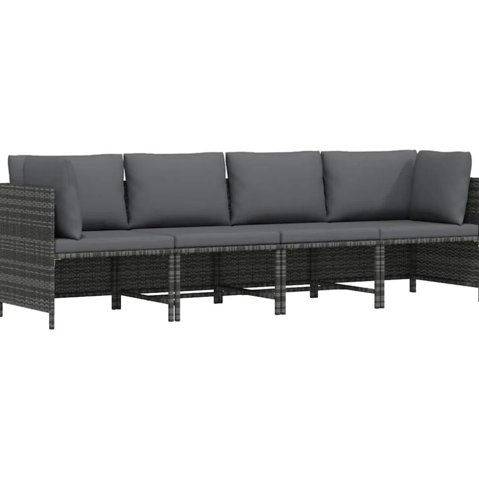 vidaXL Tuinbank 4-zits met kussens poly rattan grijs