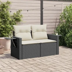 vidaXL Tuinbank 2-zits met kussens poly rattan zwart