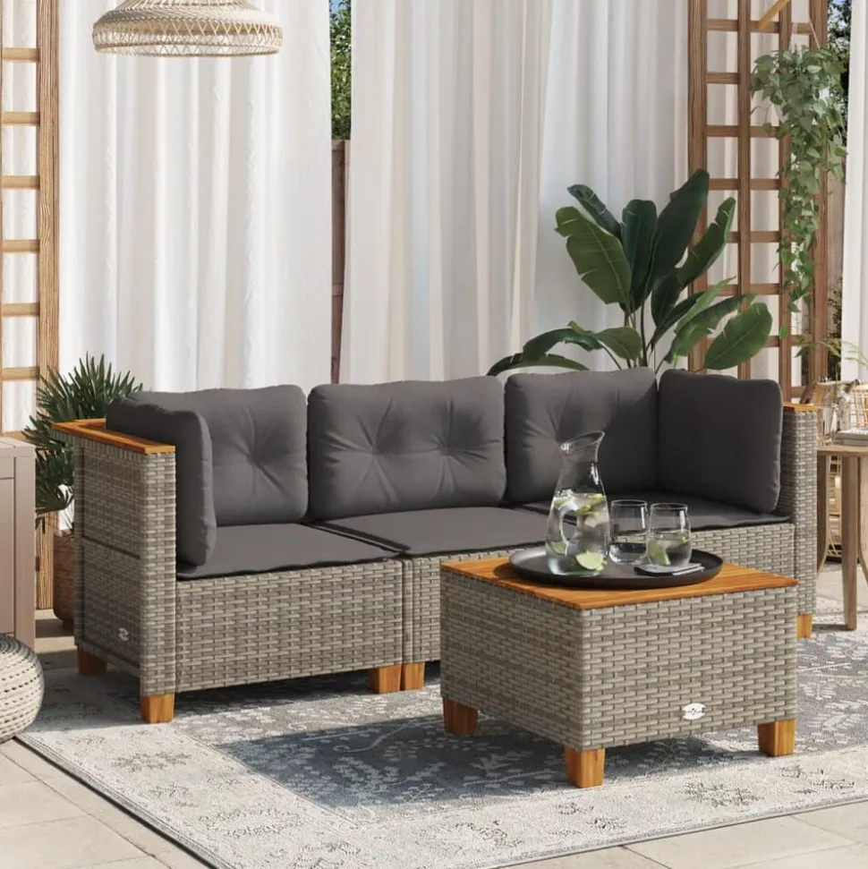vidaXL Tuinbank 3-zits met kussens poly rattan grijs