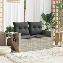 vidaXL Tuinbank 2-zits met kussens poly rattan lichtgrijs