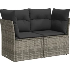 vidaXL Tuinbank 2-zits met kussens poly rattan grijs