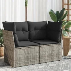 vidaXL Tuinbank 2-zits met kussens poly rattan grijs
