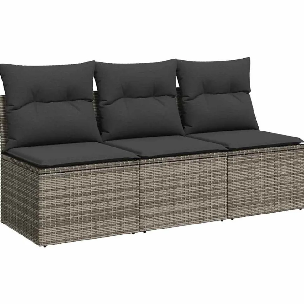 vidaXL Tuinbank 3-zits met kussens poly rattan grijs
