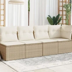 vidaXL Tuinbank 4-zits met kussens poly rattan beige