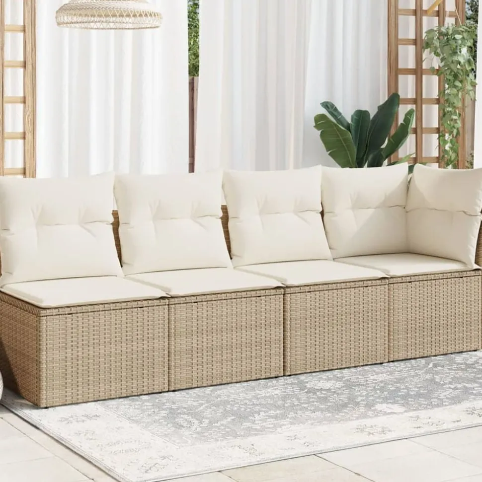 vidaXL Tuinbank 4-zits met kussens poly rattan beige