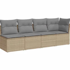vidaXL Tuinbank 4-zits met kussens poly rattan beige