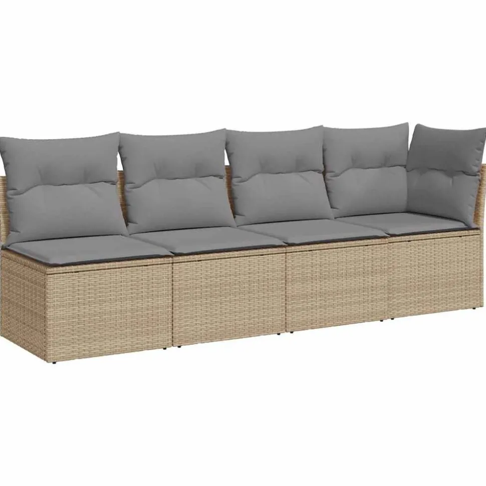 vidaXL Tuinbank 4-zits met kussens poly rattan beige