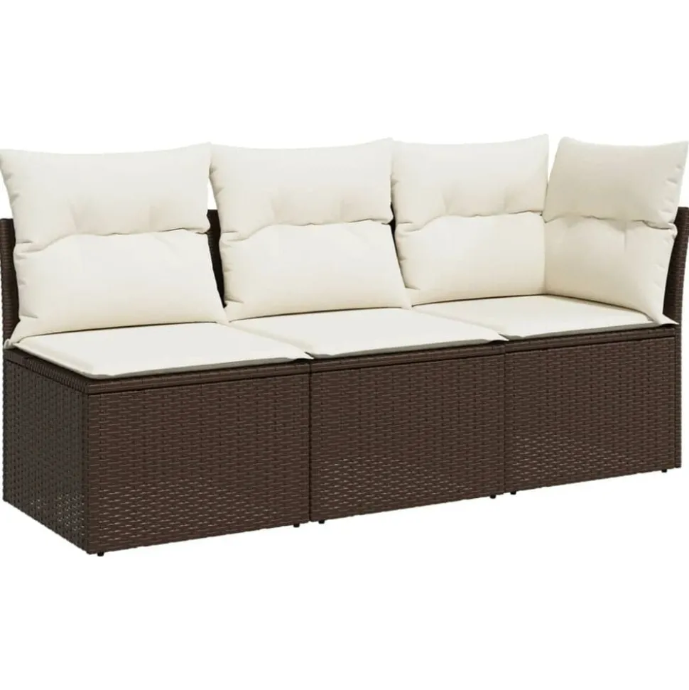 vidaXL Tuinbank 3-zits met kussens poly rattan bruin