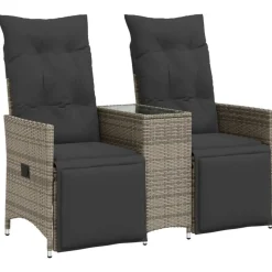 vidaXL Tuinbank 2-zits verstelbaar met tafel poly rattan grijs