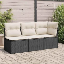 vidaXL Tuinbank zonder armleuning met kussens poly rattan zwart