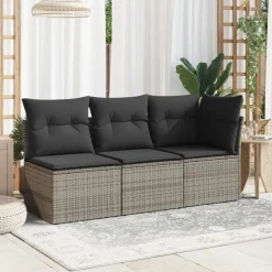 vidaXL Tuinbank zonder armleuning met kussens poly rattan grijs