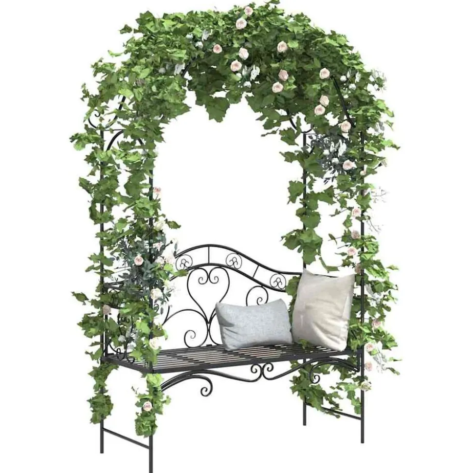 vidaXL Tuinbank Zwart 121 x 48 x 200 cm Staal
