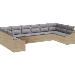 vidaXL Tuinbankenset 10 pcs Beige en Licht Grijs poly rattan