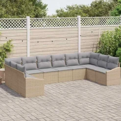 vidaXL Tuinbankenset 10 pcs Beige en Licht Grijs poly rattan
