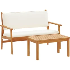 vidaXL Tuinbankenset met kussen 2 pcs Crème Wit Massief Acaciahout