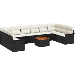 vidaXL Tuinbankenset met kussen 11 pcs Zwart poly rattan
